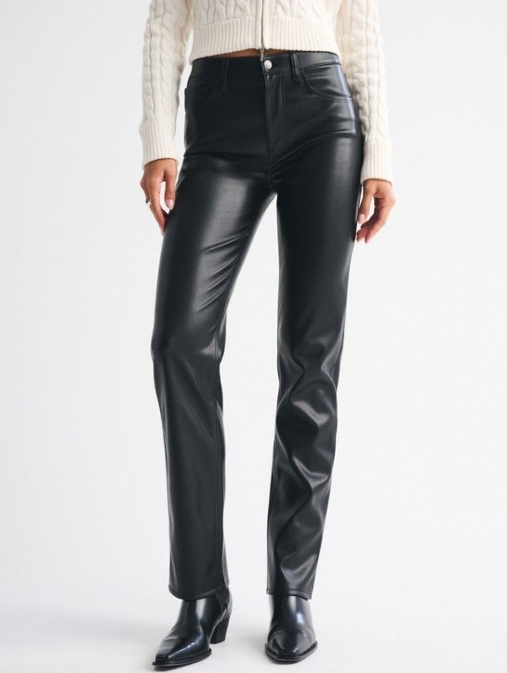 Abercrombie Womens Black Ultra High Rise 90s Straight Vegan Leather Pant 28/6L